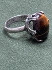 BRUTALIST MCM MEXICO TAXCO EAGLE3 STERLING SILVER TIGERS EYE RING SIGNED JA 5.75 — photo 4
