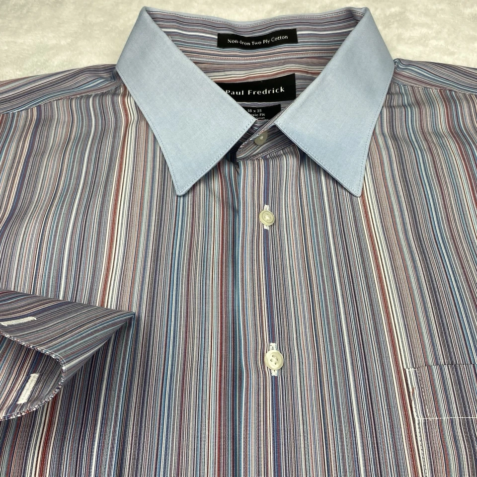 Camisa de vestir Paul Fredrick para hombre 18-35 rayas multicolores calce clásico puños franceses Foto 4 de 4