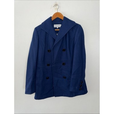 Calvin Klein Royal Blue Double-Breasted Wool Blend Mid-Length Pea Coat Size 4