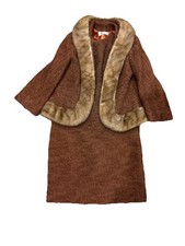 Vintage Evan s Chicago Brown Mink Fur Jacket Dress Set Rare Satin Lined Medium