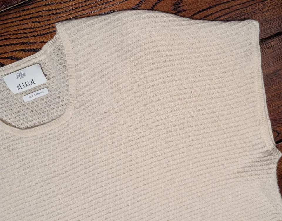 ALLUDE 100% Cashmere Sleeveless Boxy Fit Pullover Sweater - Ivory - One Size - Image 3 of 4