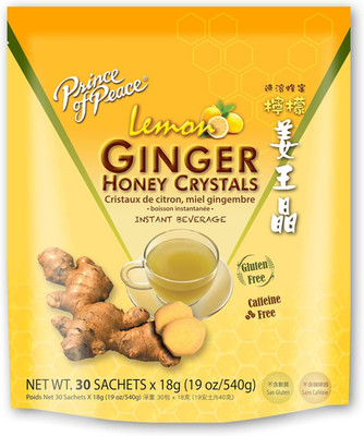 Instant Lemon Ginger Honey Crystals, 30 Sachets   Instant Hot or Cold Beverage  