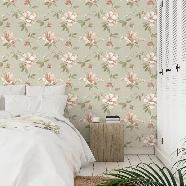 Blumen Tapete Pink GrüN Salbei Adeline Grandeco VXB-006-08-1 An Die Wand Kleben-image