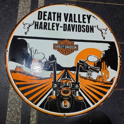HARLEY DEATH VALLEY PORCELAIN ENAMEL SIGN 29 X 29 INCHES