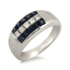 1.70 CT Sapphire & 0.52 CT Diamonds Invisible Set 18K White Gold Band Ring