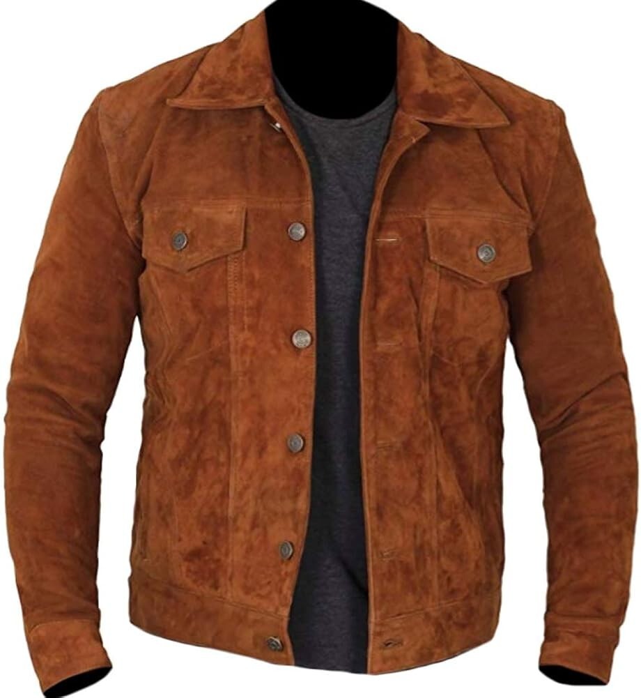Mens 100 % Real Brown Suede Leather Jacket Western Cowboy Stylish Shirt MTJ10d