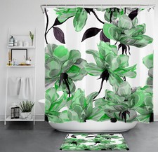Nature Watercolor Green Vintage Flower Shower Curtain Bathroom Accessories Set