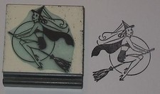 Smiling Witch on Broomstick Rubber Stamp by Amazing Arts