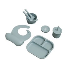 Silicone Baby Feeding Set, Suction Plate Bowl Set, Self 8 Piece Gift Set Blue