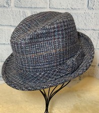 Vintage Harvard Blue Tweed Fedora Designed By N. Rice Size Small, Made In USA