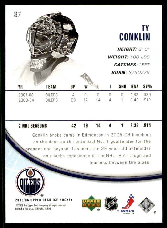2005-06 Upper Deck Ice Ty Conklin Edmonton Oilers #37 - Image 2 of 2