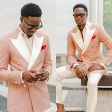 Pink 2Pcs Men's Suits Fashion Wedding Groom Prom Party Slim Fit Tuxedo Blazers
