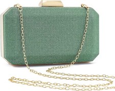 Women Glistening Evening Clutch Bag Rhinestone Glitter Handbag Wedding Green