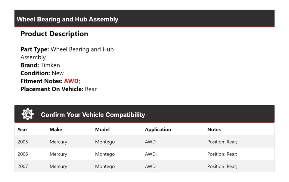 For 2005-2007 Mercury Montego AWD Wheel Bearing and Hub Assembly Rear Timken - Image 2 of 4