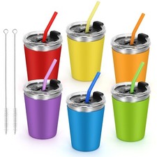 6pack Spill Proof Cups for Kids, 12oz Kids Cups with Straws and Lids Colorful...