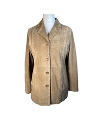 Joie De Vivre Brown Suede Jacket Size 16 Stitched Lined Coat