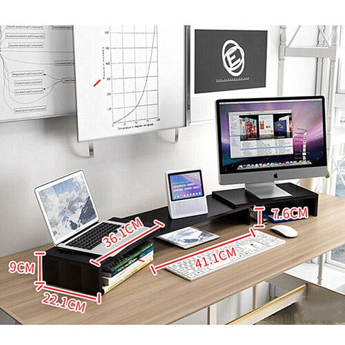 Dual Monitor Stand Riser 2 Monitor Desktop Organizer Adjustable Angle And Length - Picture 2 of 12