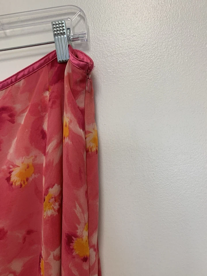 Vintage Liz Claiborne Skirt Women 14P Pink Floral Flare Elastic Waist Side Zip - Image 3 of 4