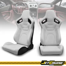 Universal Pair Reclinable Racing Seat + Dual Slider PU Carbon Leather White