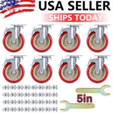8 PACK Heavy Duty 5 Inch Caster Polyurethane Wheels w/ Brake Swivel Top Plate US