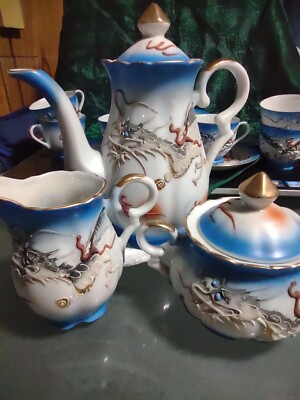 RARE & VINTAGE 17-pcs+Japanese Dragon tea-set hand painted in