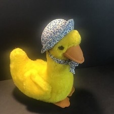 1976 Dakin Duck Plush Vintage w/ Bonnet Yellow Made Korea 12" Tall Stuffed Toy