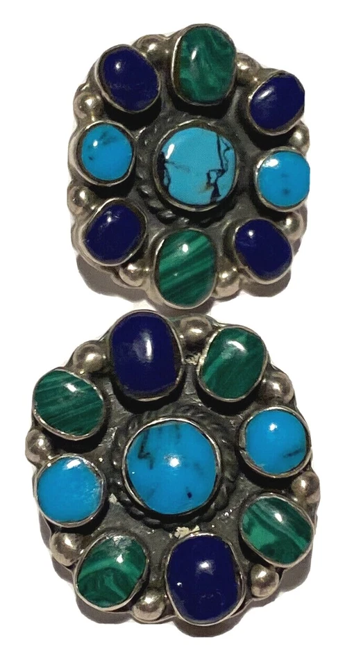 PENDIENTES GRUESOS VINTAGE DE PIEDRA SEMIPRECIOSA DE PLATA ESTERLINA ARTESANAL DE ESTUDIO 24G Foto 3 de 4