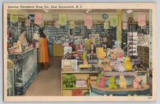 Interior Earnshaw Drug Co. East Greenwich Rhode Island RI Linen Postcard 1962