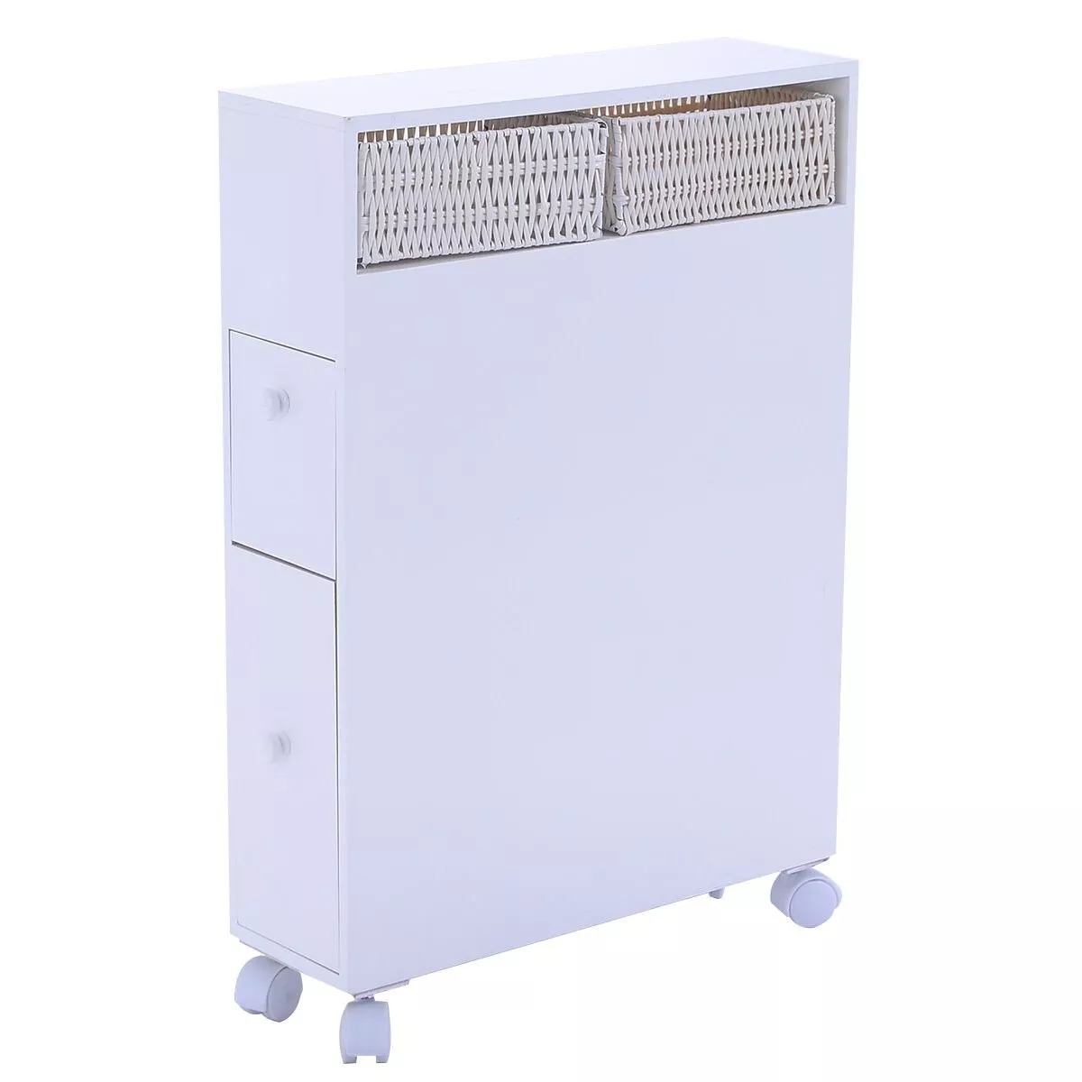 Costway Wood Floor Bathroom Storage Rolling Cabinet Holder