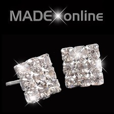 Men's Small Square Diamante Stud Bling Earrings