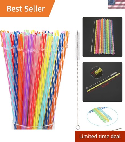 Stylish 50-Piece Reusable Hard Plastic Straws - Perfect for Every Occasion, 11"