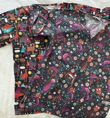 2 Uniform Advantage Scrub Tops In A Cat And Llama Pattern Size Small