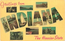 Attractions, Big Letters, Greetings From Indiana, The Hoosier State Postcard