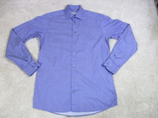 Eton Contemporary Dress Shirt Mens 39 15.5 Pinstripe Blue Textured Twill