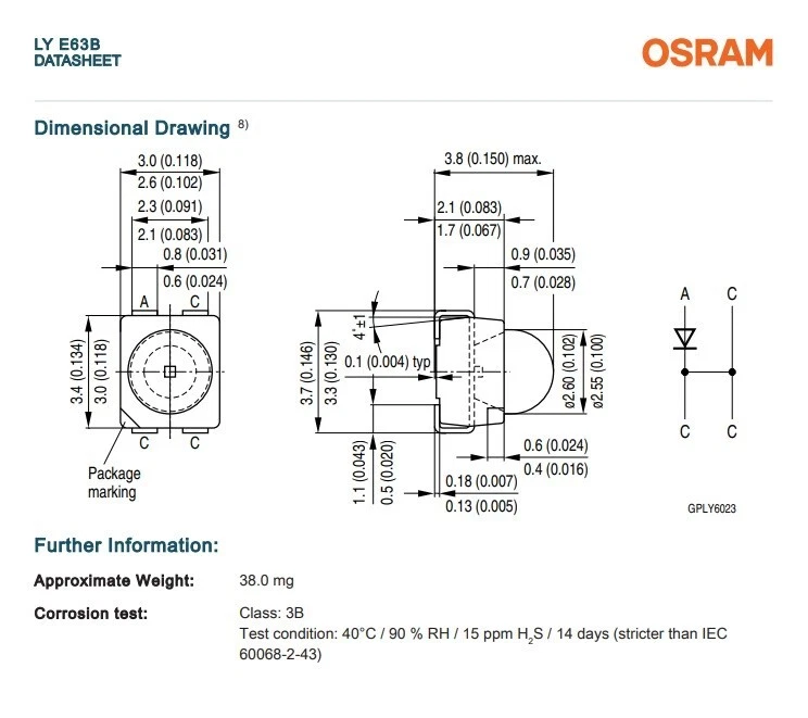 LYE63B LED (587 nm YELLOW) CLEAR 4PLCC SMD DOME TOP PARTIAL REEL OF 800+ - Image 2 of 4