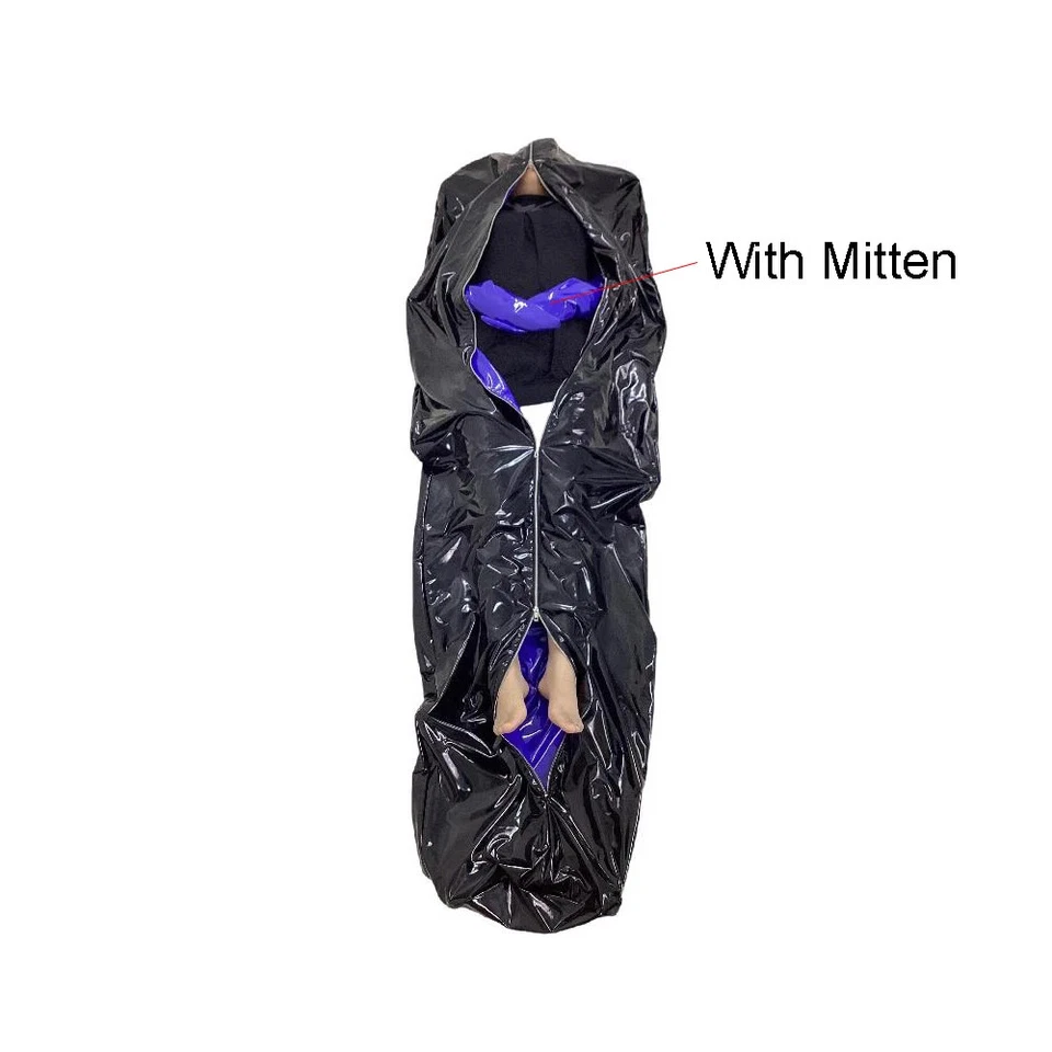 Brillante PVC Cuero Catsuits Cremallera Saco de Dormir Body Saco con Guantes Foto 2 de 4