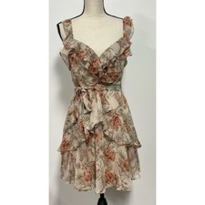 Windsor V-Neck Backless Tank Top Mini Dress Tan Pink Floral Juniors Size L
