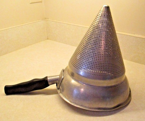 vintage aluminum cone shaped strainer ricer juicer canning