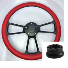 14 Black Billet Steering Wheel Red Half Wrap Horn Button Hub Adapter B01