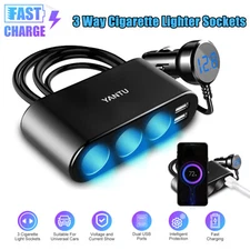 3 Way Car Cigarette Lighter Socket Splitter Dual USB Charger Power Adapter 12V