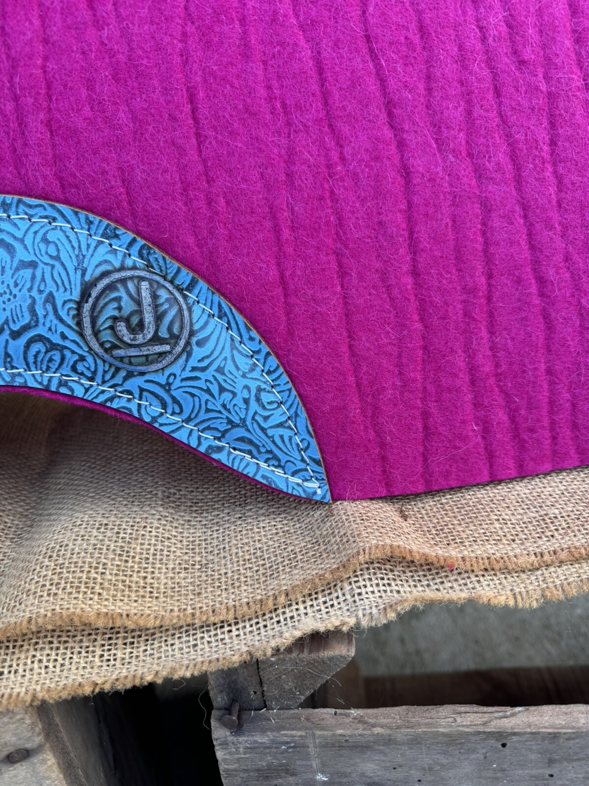 Pink Western Horse Saddle Pad,Wool, Cutout, Close contact ~ 26”x 1"