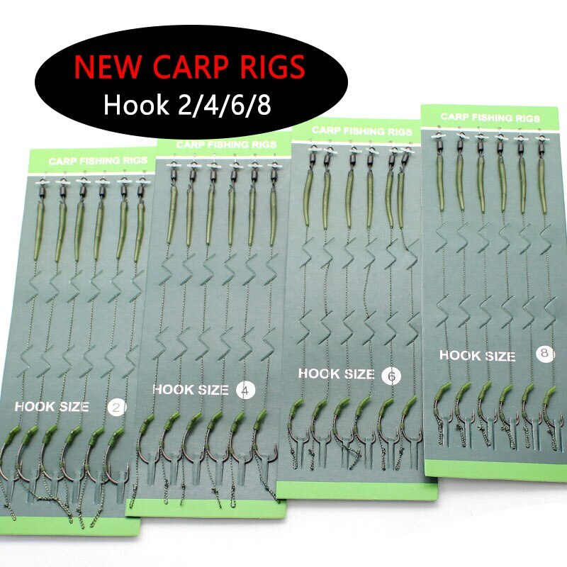 6PCS Carp Fishing Ready Made Pre Tied Hair Rigs with Barbed Hook