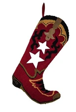 Glitzhome 19" 2 Handmade Hooked Red Boot Fleece Christmas Stocking 