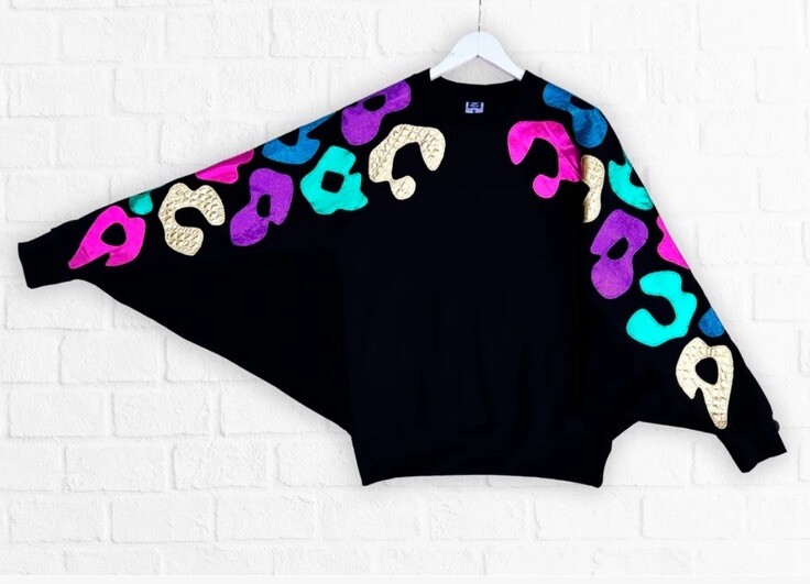 Zilla Kids Unisex Sweater Jumper Batwing Bonnie Leopard Rainbow Black 4XL UK 24