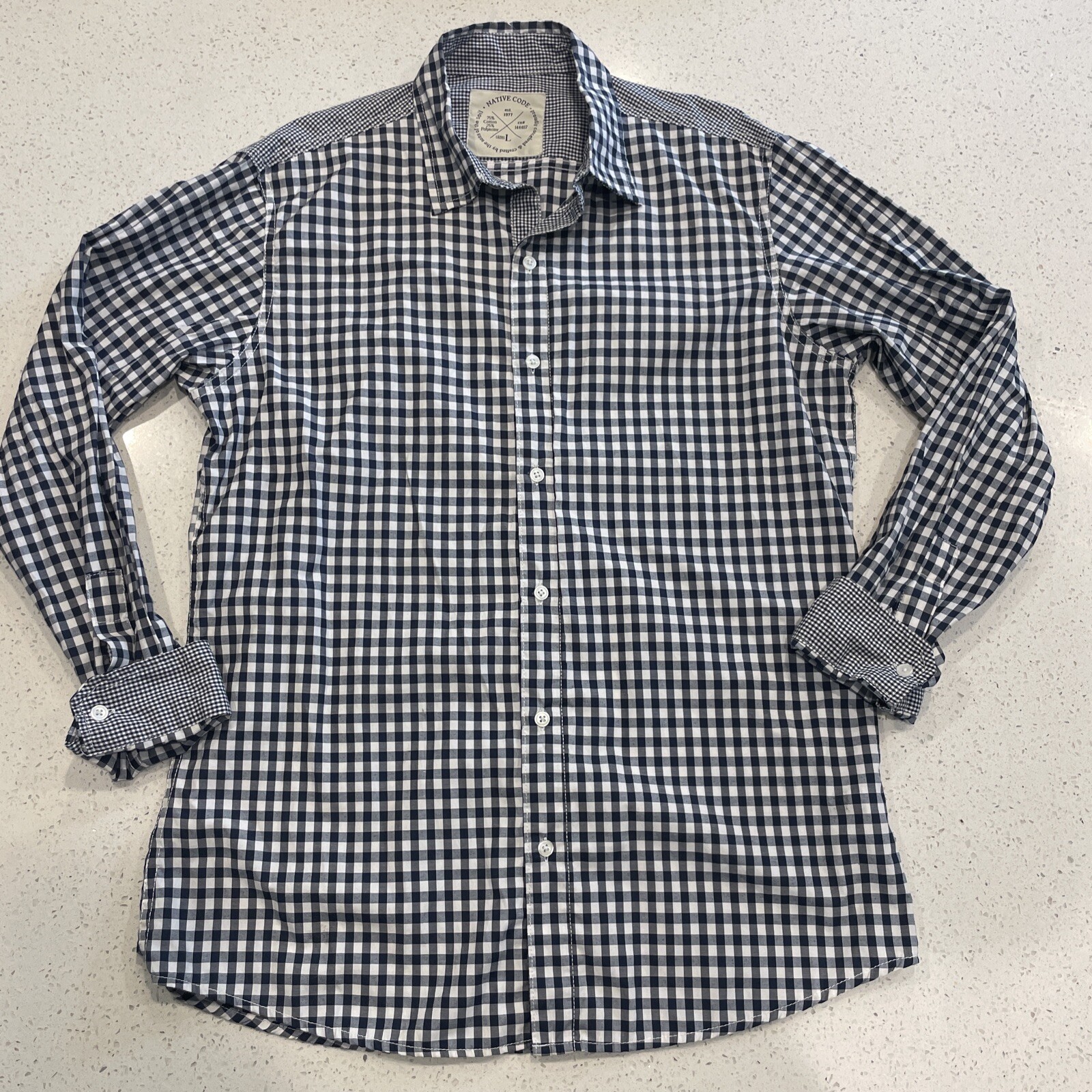 Native Code Mens Polyester Blend LS Button Up Nav… - image 1