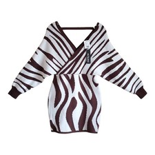 PETALROZ Women's M Mini Sweater Dress or Tunic Brown White Animal Print NEW