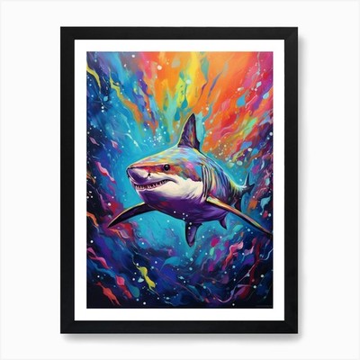 A Blacktip Shark Vibrant Paint Spl gerahmtes Wandbild Poster Leinwanddruck Bild