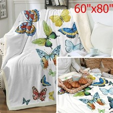 Colorful Butterfly Fluttering Printed Sherpa Fleece Blanket Bedroom Decor Gifts
