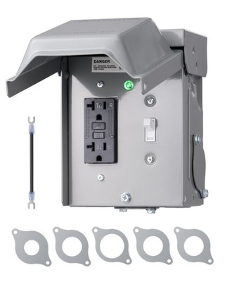 Weatherproof Outdoor Electrical Box 20A GFCI Receptacle Metal Switch Cover