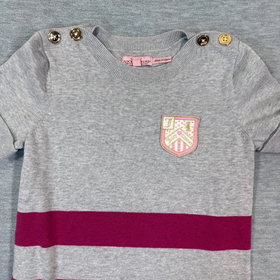 Vestido Juicy Couture Niñas 10 Gris Rosa Rayas Tejido Informal Logo Preppy Cresta Foto 2 de 4